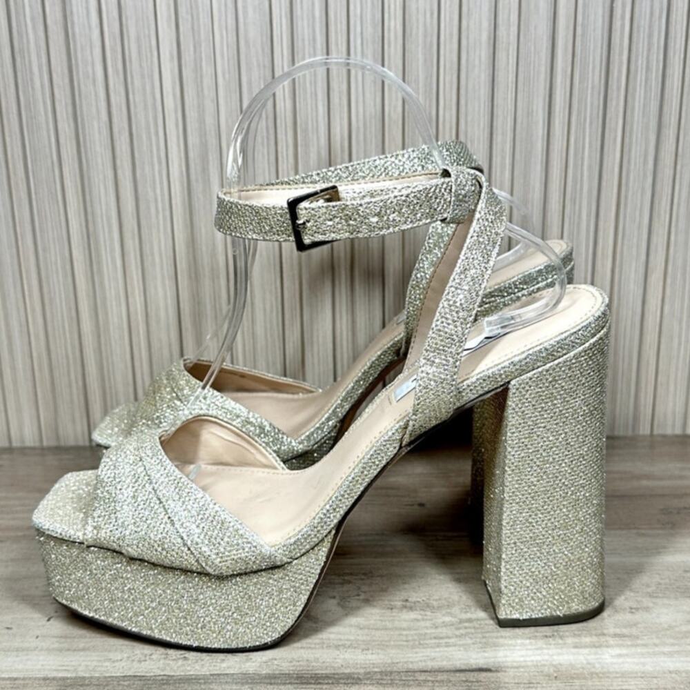 Nina Sand Glitter Shine Block-heel With Platform Stiletto Sandal Size 10M